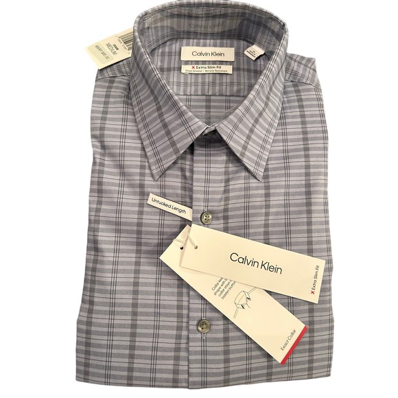 Calvin Klein Men's CK Extra-Slim Stretch Dress Shirt Z M Wrinkle-Resistant M1613 - Picture 2 of 7